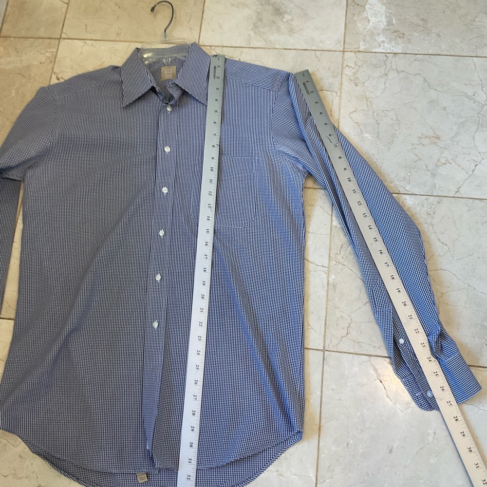 Ike Behar Navy Checkered Button Down Shirt, Cotton, Long Sleeve, Sz XL - Picture 8 of 8